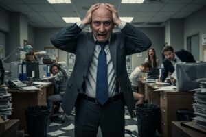 Executivos discutindo problemas de performance causados por liderança média despreparada